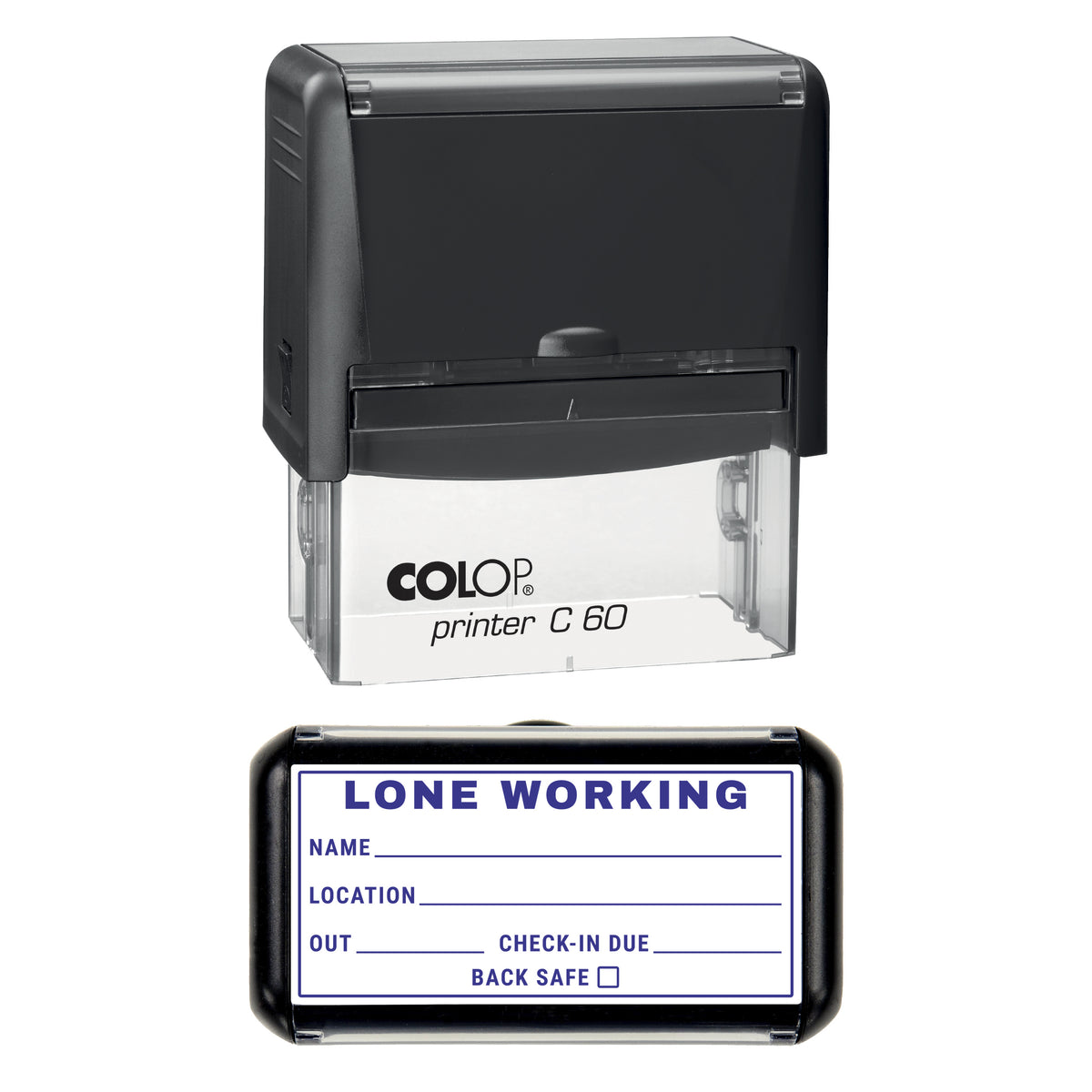 Lone Working Stamp, COLOP C60, 77 x 36mm, violet ink