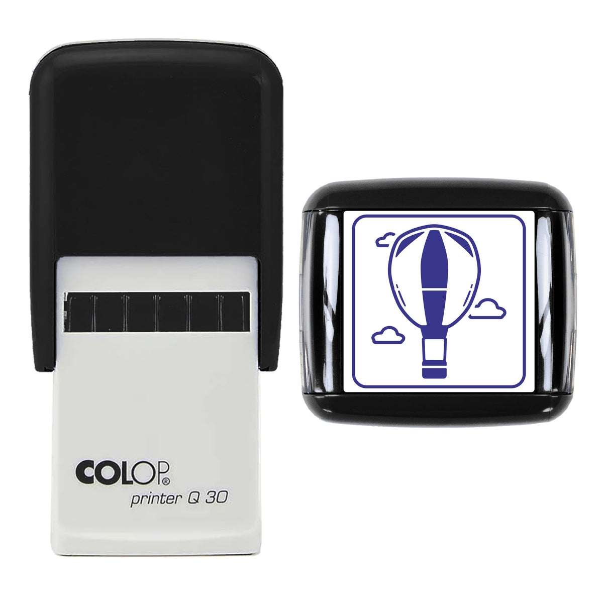 Hot Air Balloon Stamp, COLOP Q30, 30 x 30mm, violet ink