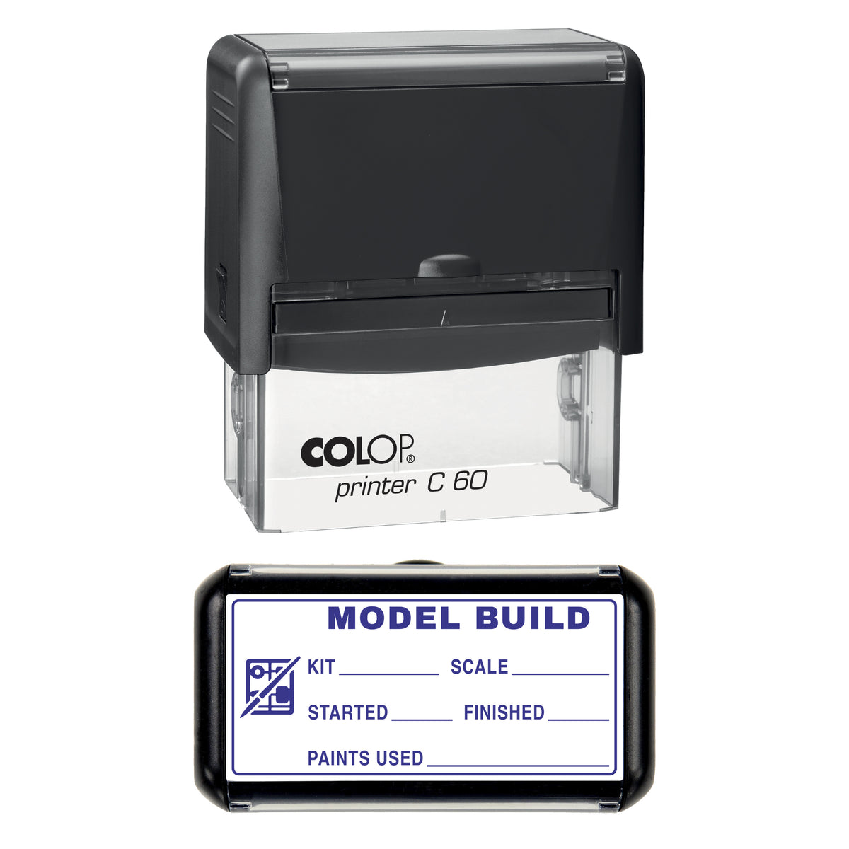 Model Kit Build Log Stamp, COLOP C60, 77 x 36mm, violet ink
