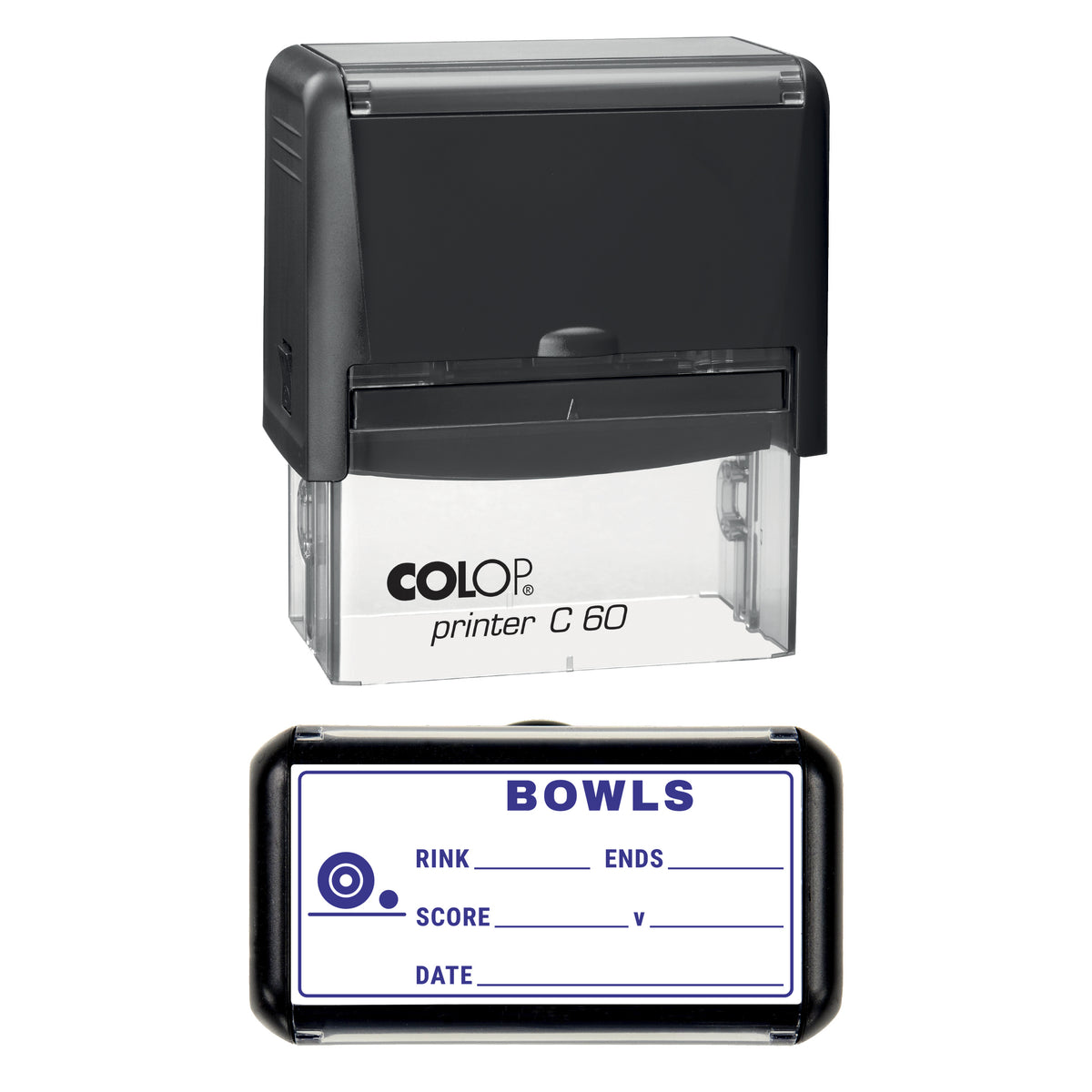 Lawn Bowls Match Record Stamp, COLOP C60, 77 x 36mm, violet ink