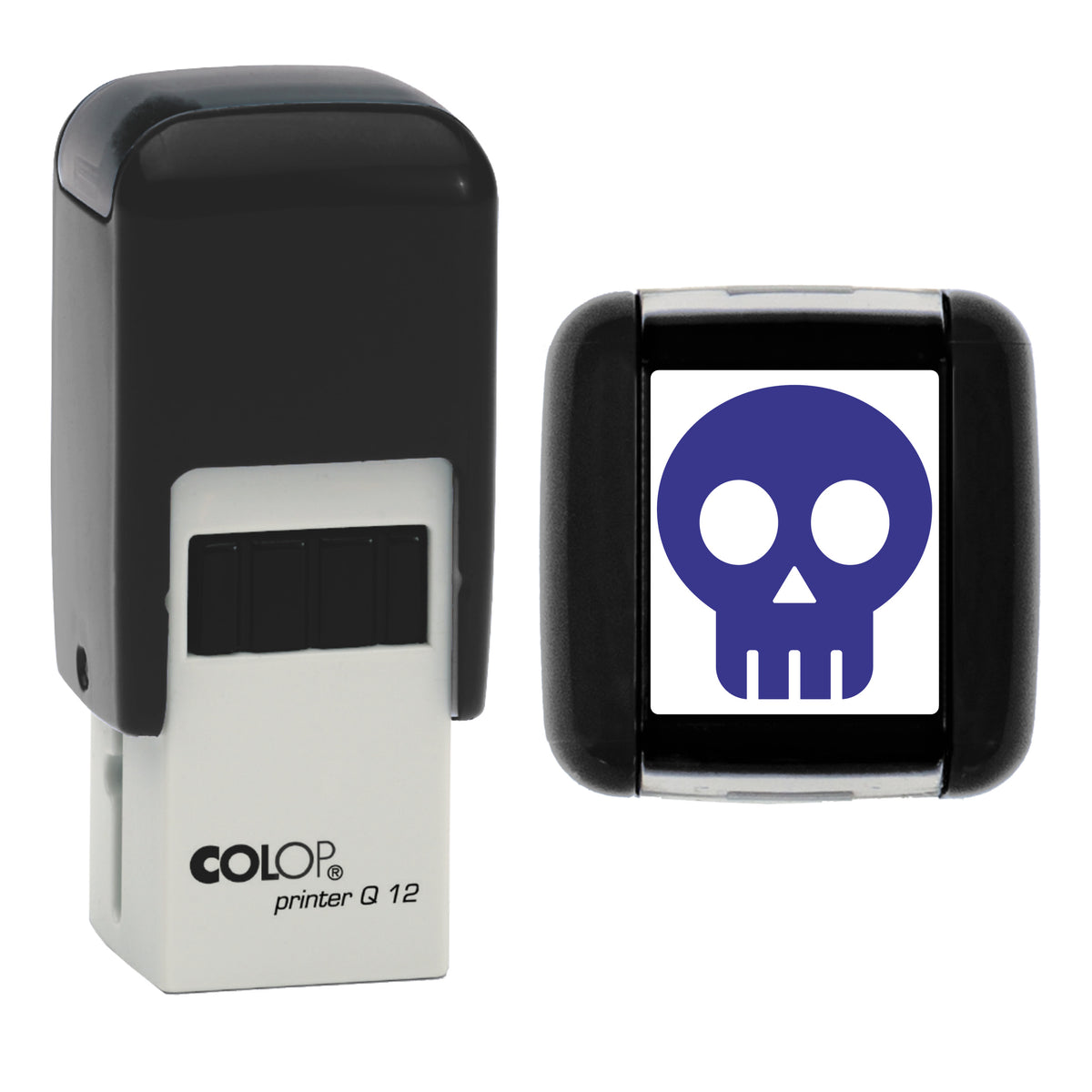 Halloween Skull Stamp, COLOP Q12, 12 x 12mm, violet ink