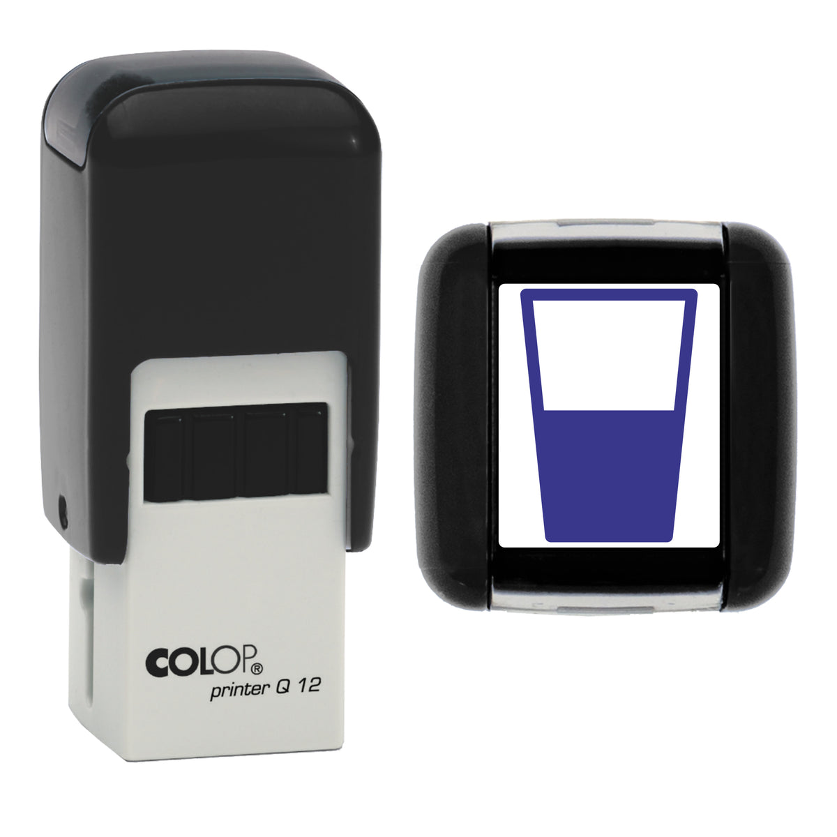 Water Glass Planner Icon Stamp, COLOP Q12, 12 x 12mm, violet ink