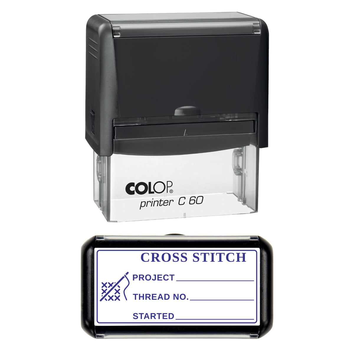 Cross Stitch Thread Record Stamp, COLOP C60, 77 x 36mm, violet ink