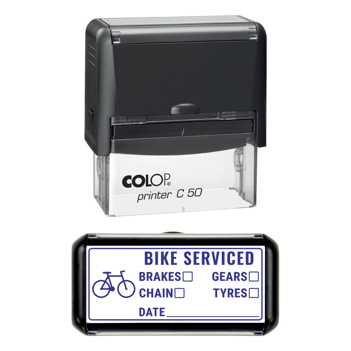 Bike Service Record Stamp, COLOP C50, 70 x 30mm, violet ink