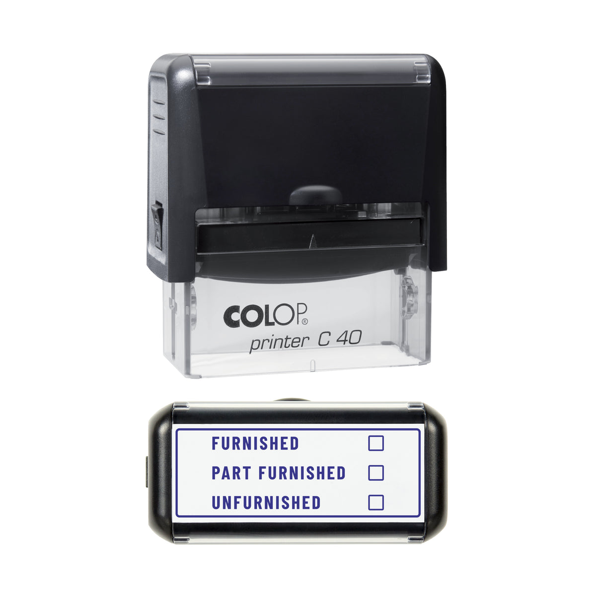 Furnishing Status Stamp, COLOP C40, 58 x 22mm, violet ink