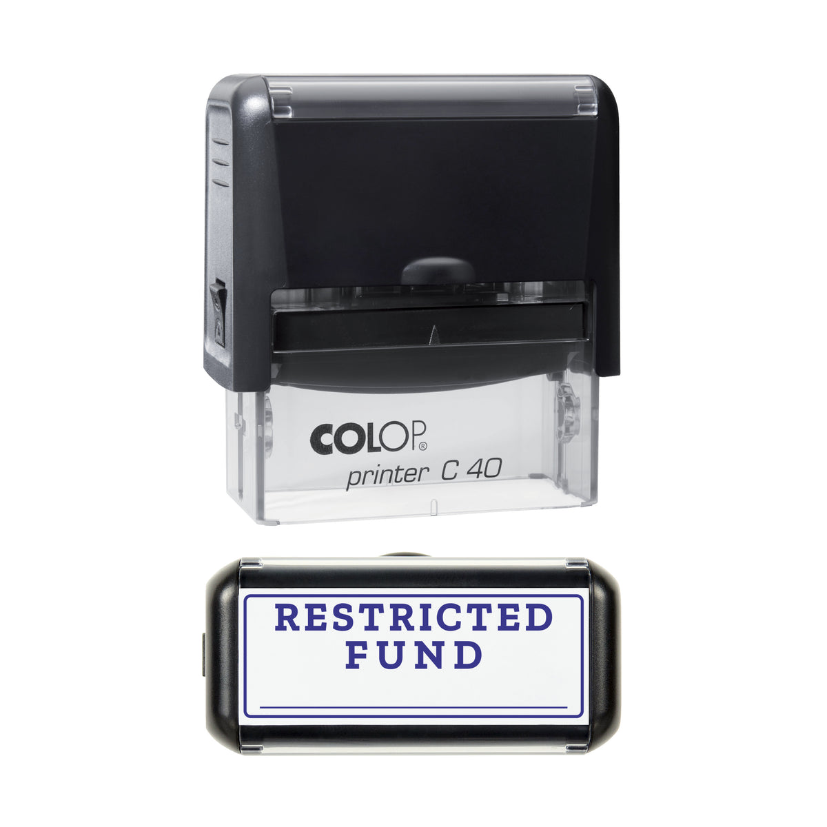 Restricted Fund Stamp, COLOP C40, 58 x 22mm, violet ink