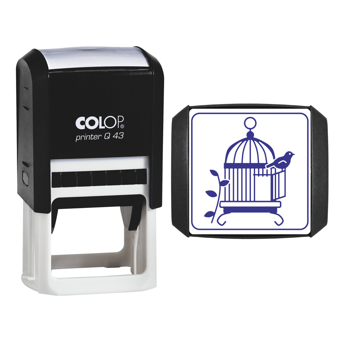 Vintage Birdcage Stamp, COLOP Q43, 43 x 43mm, violet ink