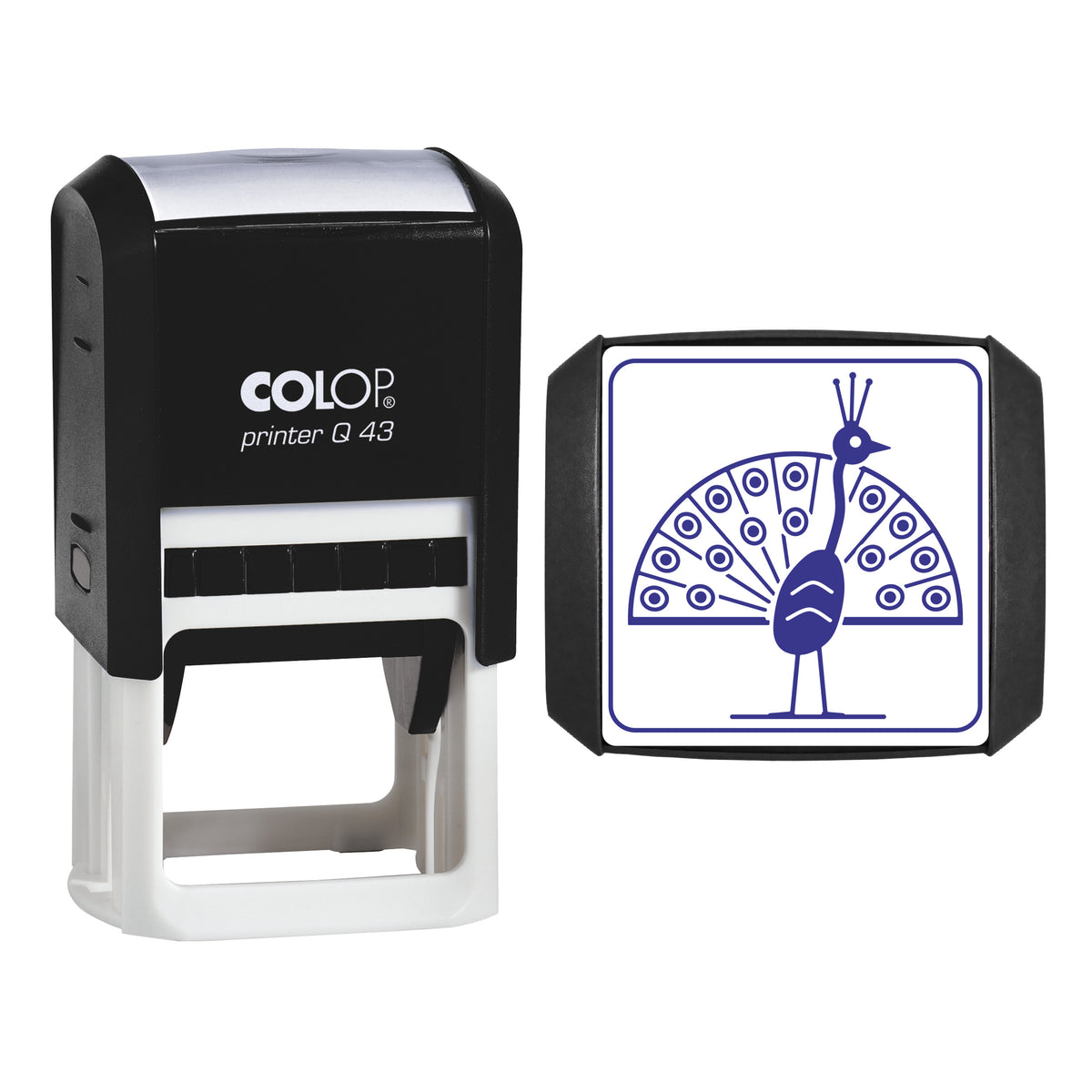Peacock Stamp, COLOP Q43, 43 x 43mm, violet ink