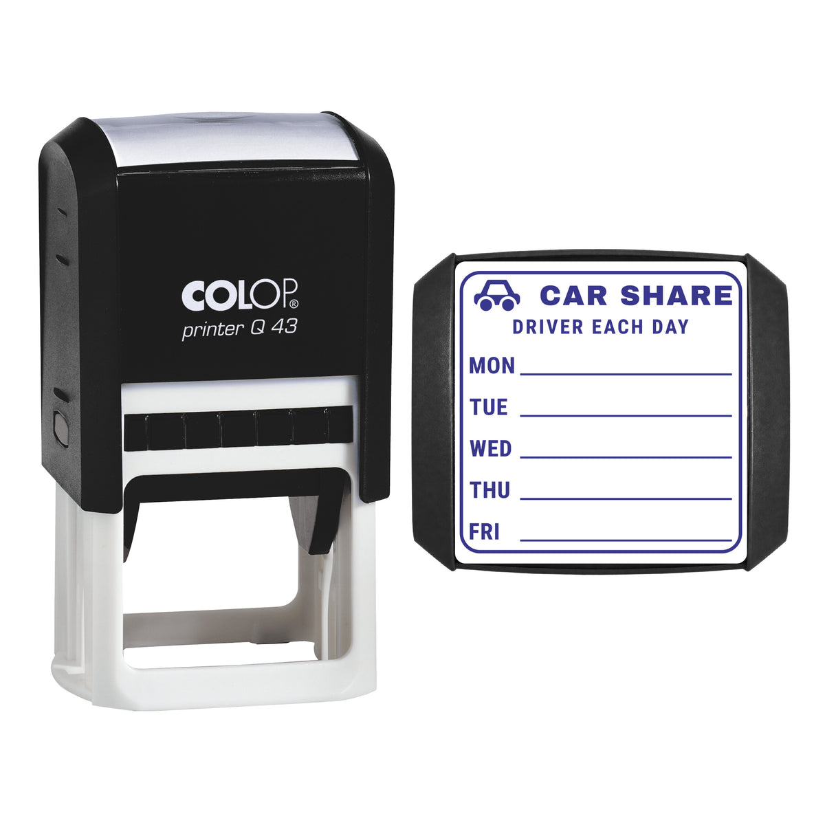 Car Share Rota Stamp, COLOP Q43, 43 x 43mm, violet ink