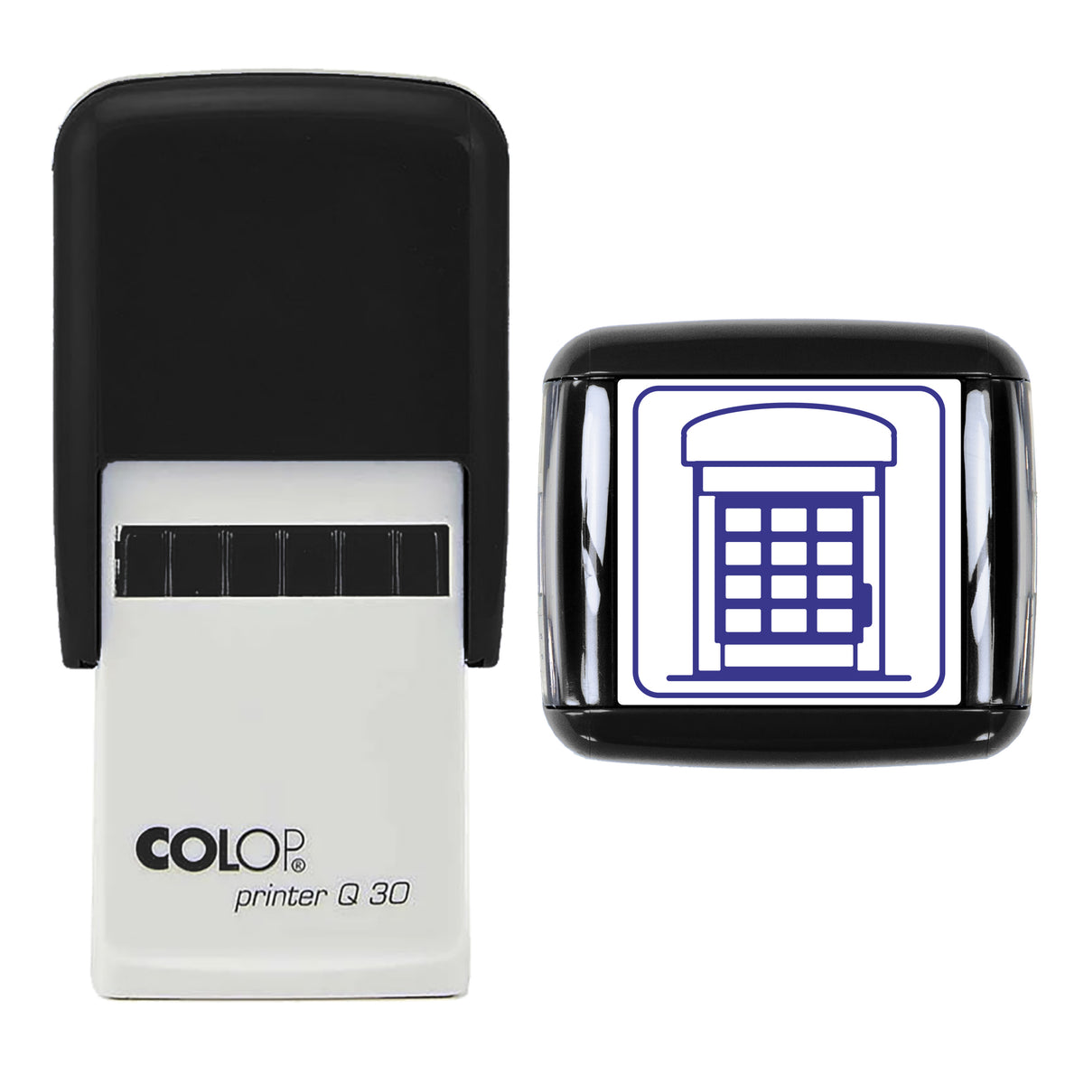 Telephone Box Stamp, COLOP Q30, 30 x 30mm, violet ink