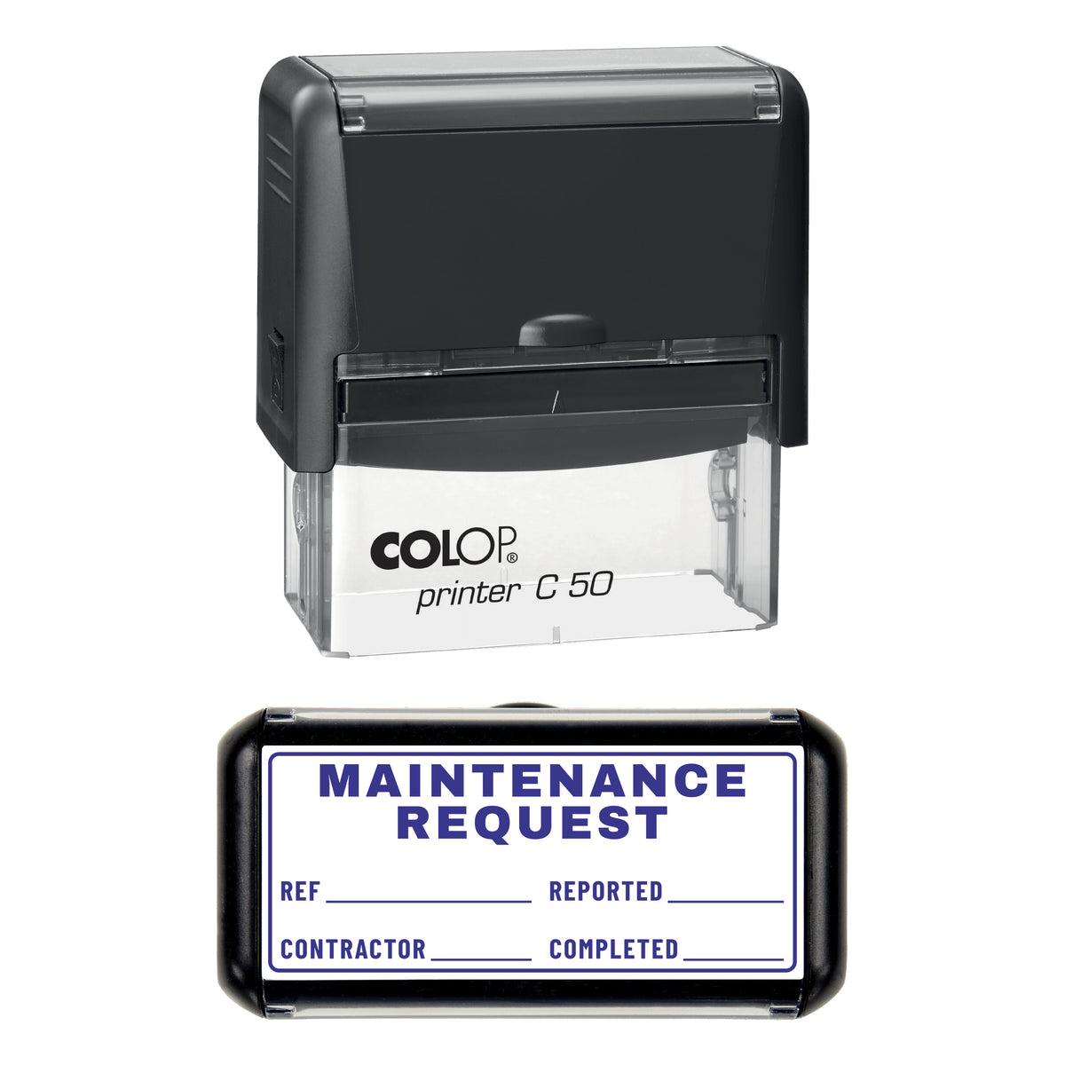 Maintenance Request Stamp, COLOP C50, 70 x 30mm, violet ink