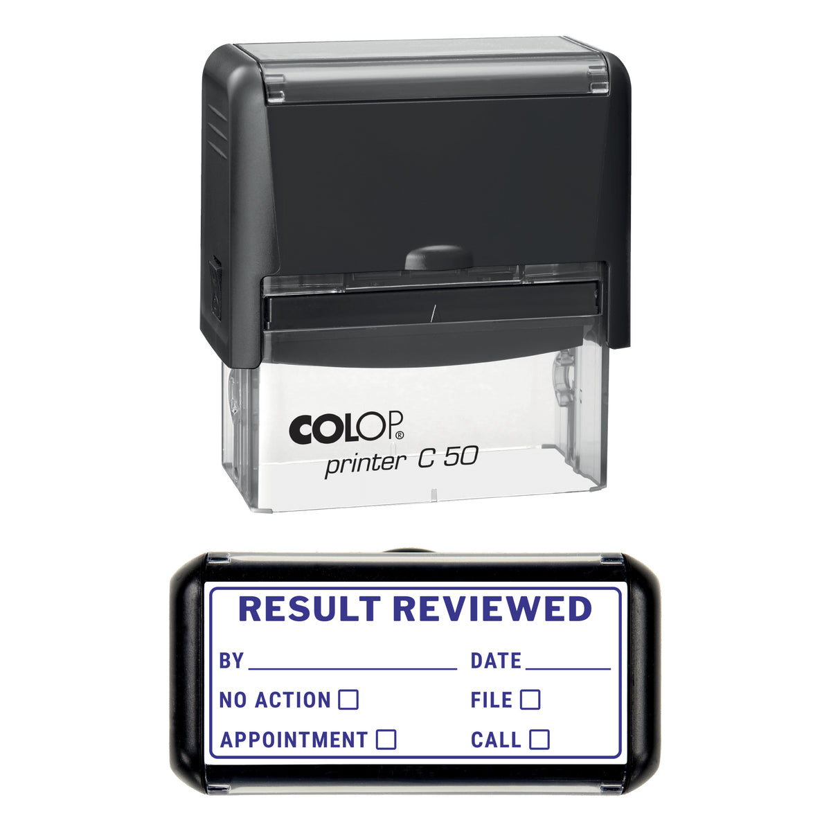 Result Reviewed Stamp, COLOP C50, 70 x 30mm, violet ink
