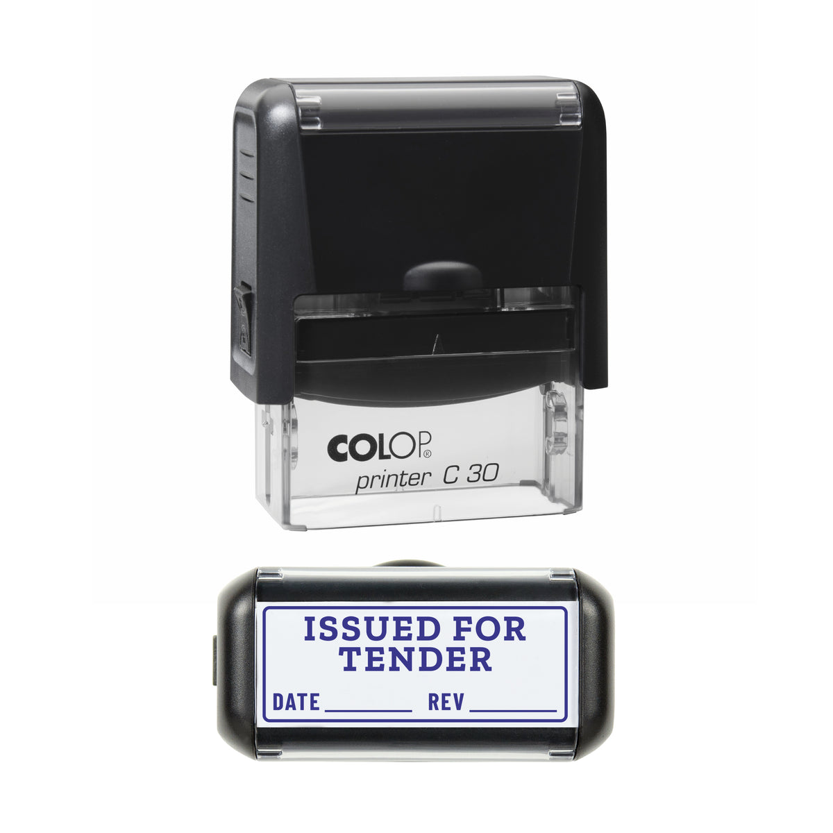 Issued for Tender Stamp, COLOP C30, 45 x 18mm, violet ink