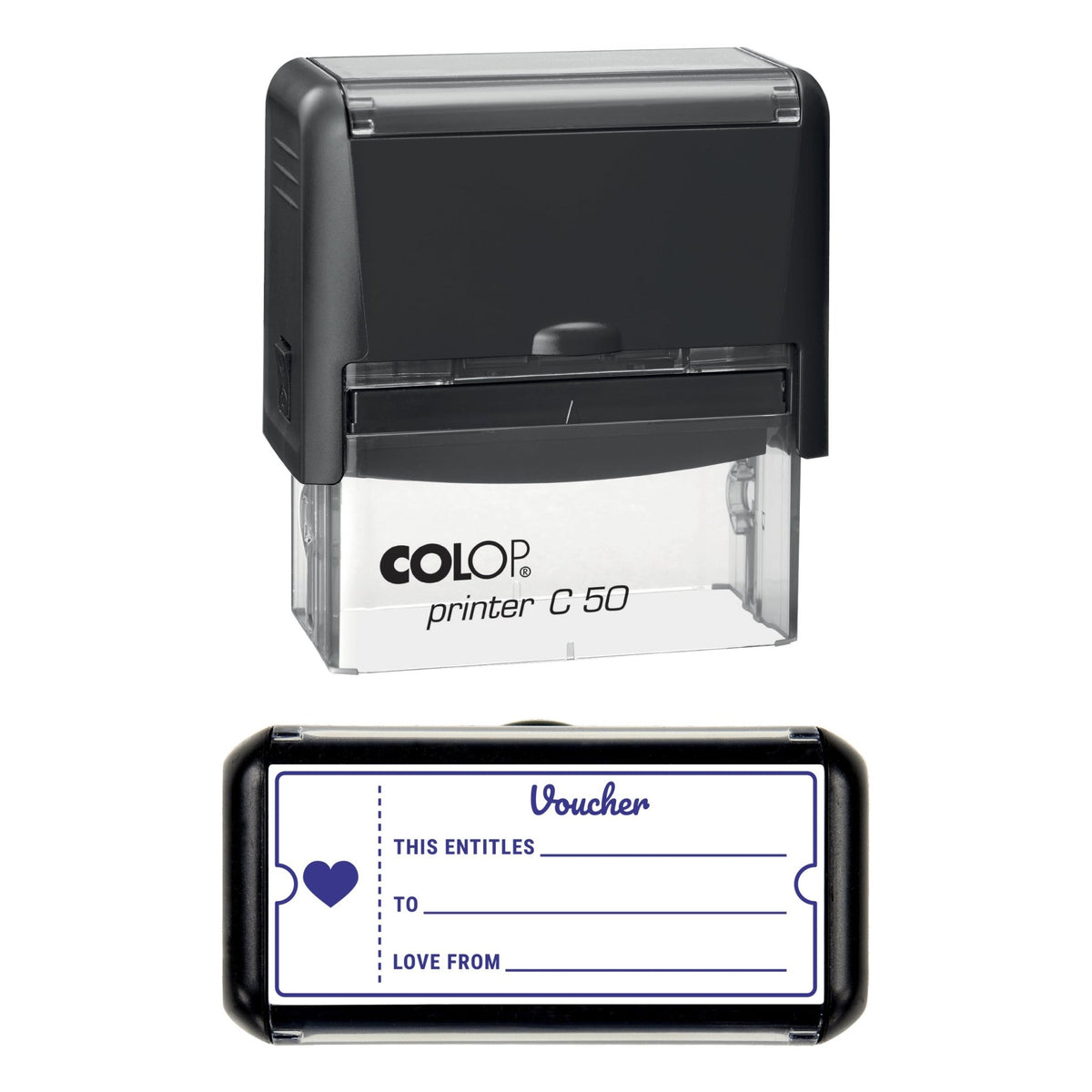 Family Gift Voucher Stamp, 70 x 30mm, COLOP C50