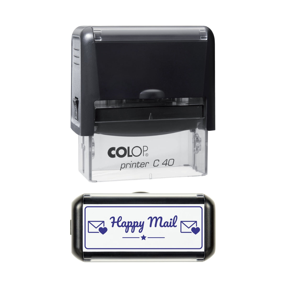 Happy Mail Envelope Hearts Stamp, 58 x 22mm, COLOP C40