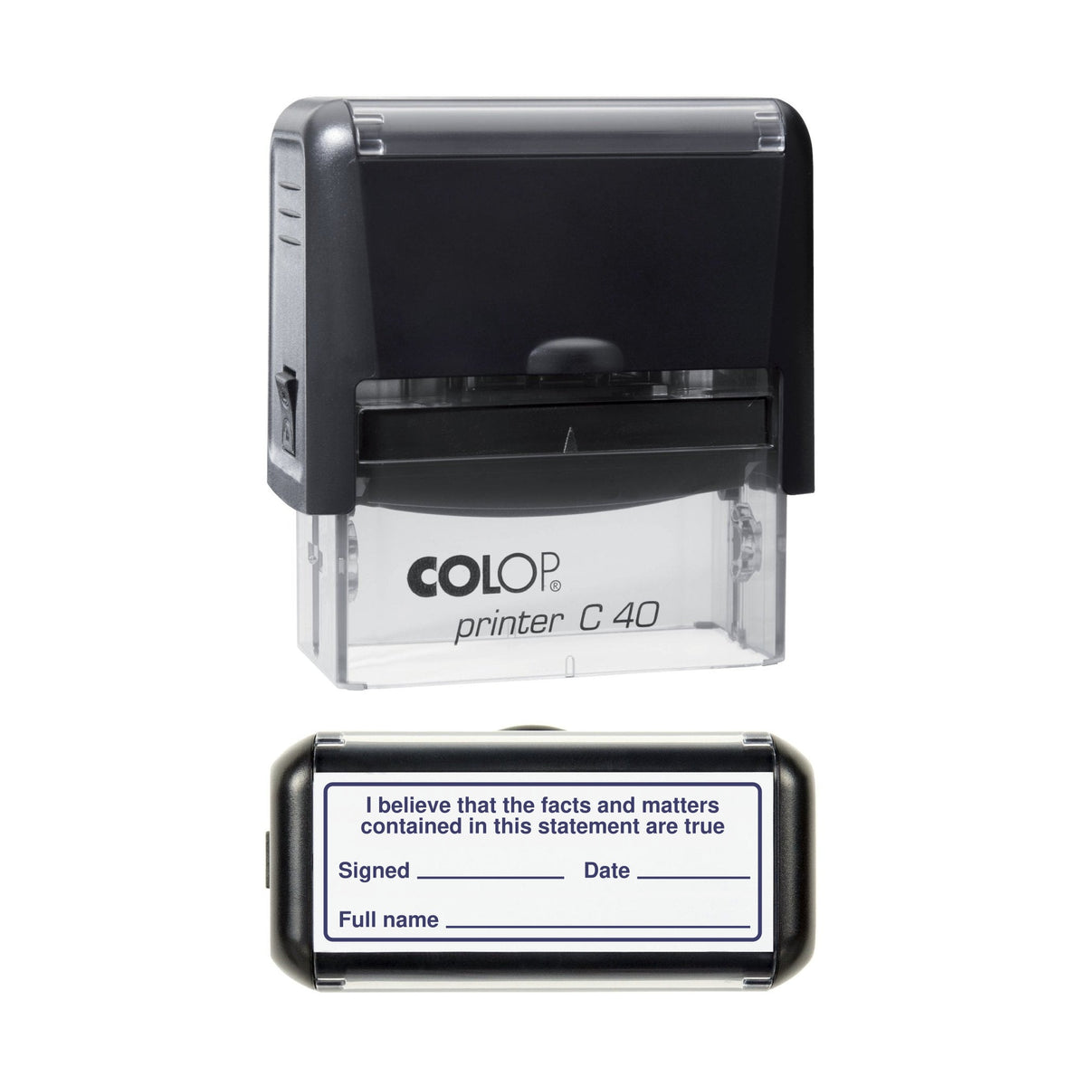 Land Registry Statement of Truth stamp, 58 x 22mm COLOP C40 self-inking stamp, violet ink