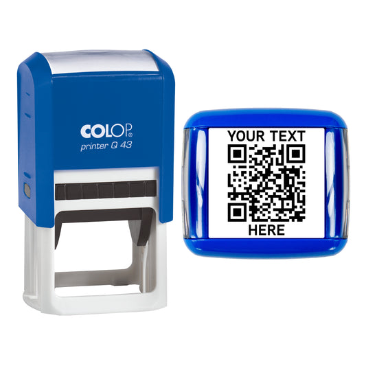 Personalised QR Code Stamp – Custom URL Stamp - Self Inking - 43mm - QR Code + Two Lines of Text