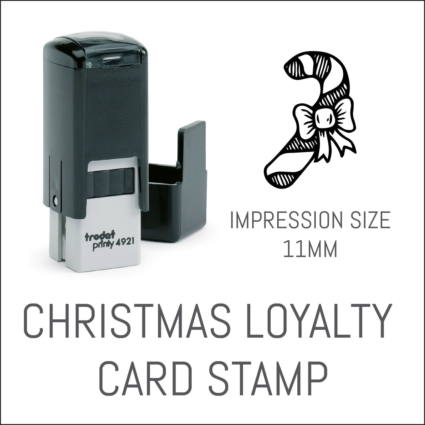 Candy Cane - Christmas Loyalty Card Rubber Stamp - Trodat 4921 - 11mm x 11mm Impression