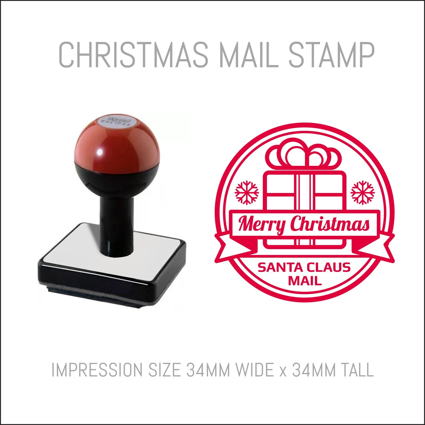 Christmas Postmark Rubber Hand Stamp - Merry Christmas