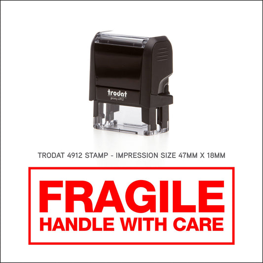 Fragile Handle With Care Rubber Stamp - Trodat 4912 - 45mm x 18mm Impression