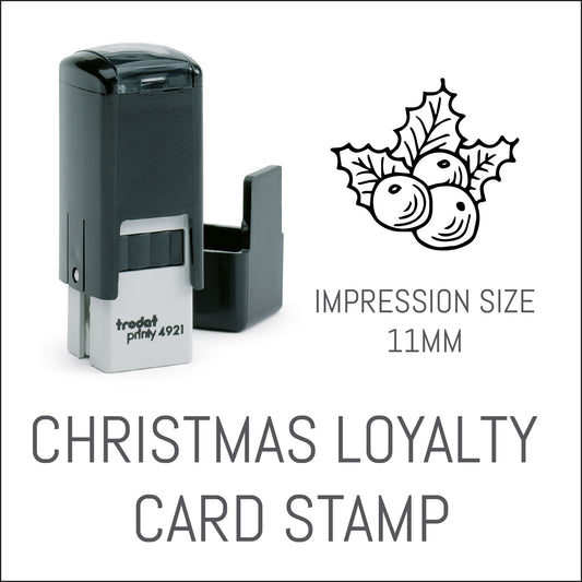 Holly - Christmas Loyalty Card Rubber Stamp - Trodat 4921 - 11mm x 11mm Impression