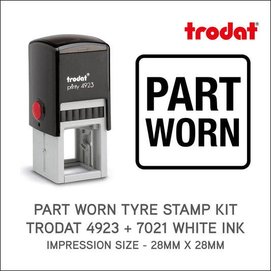 Part Worn Tyre Marking Kit - Trodat 4923 Rubber Stamp - White Ink