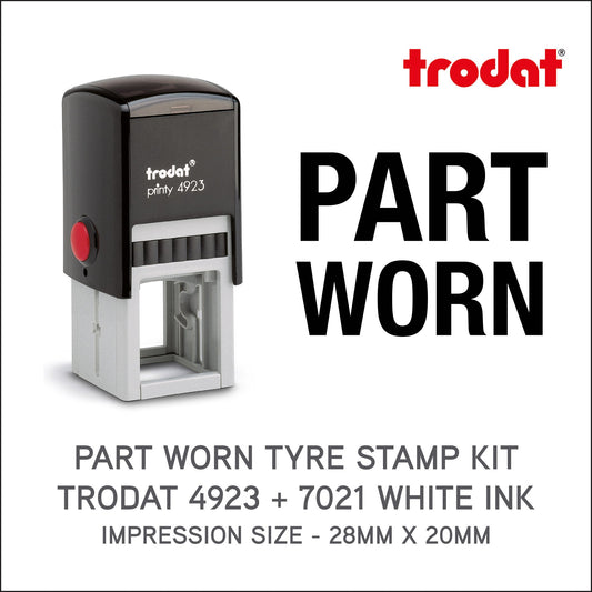 Part Worn Tyre Marking Kit - Trodat 4923 Rubber Stamp - White Ink