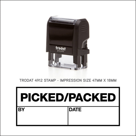 Picked - Packed - By - Date - Rubber Stamp - Trodat 4912 - 47mm x 18mm Impression