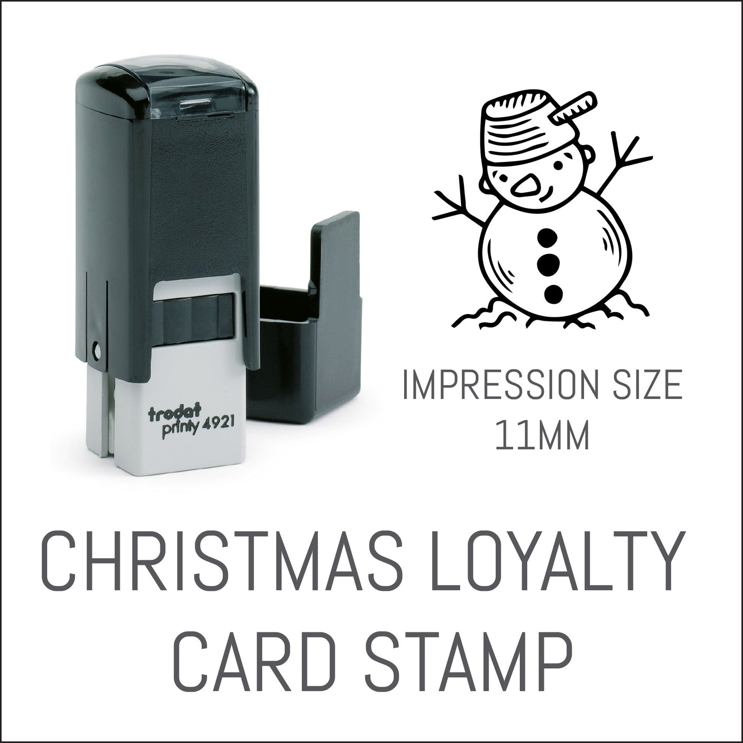 Snowman - Christmas Loyalty Card Rubber Stamp - Trodat 4921 - 11mm x 11mm Impression