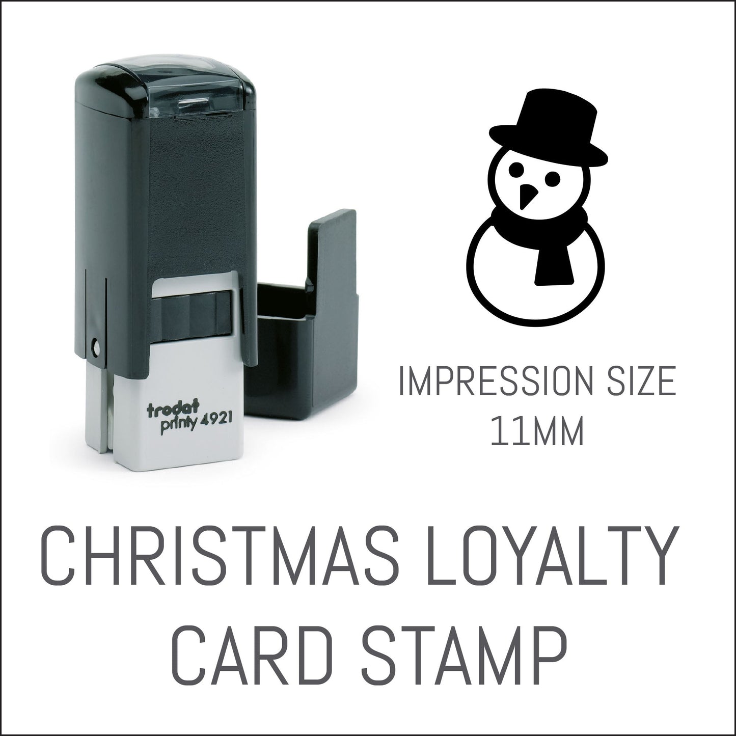 Snowman - Christmas Loyalty Card Rubber Stamp - Trodat 4921 - 11mm x 11mm Impression