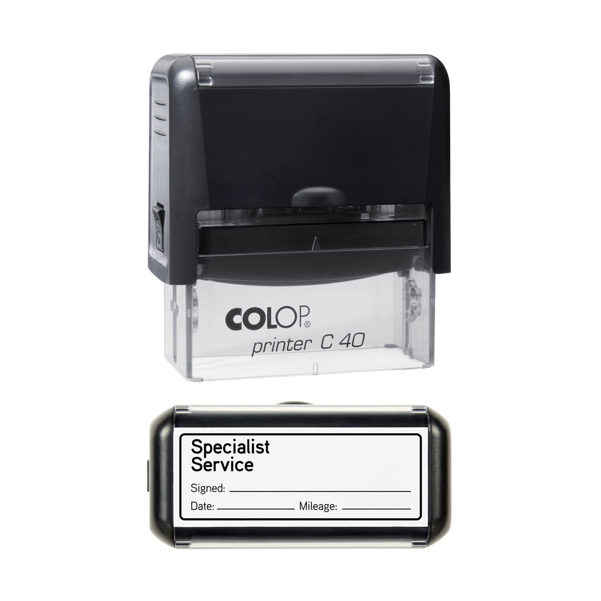 Specialist Service - Self Inking Rubber Stamp - COLOP C40 - 58 × 22 mm Impression — black ink