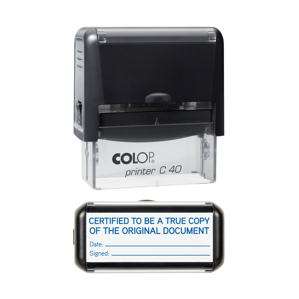 Certified To Be A True Copy - Rubber Stamp - COLOP C40 - 58 × 22 mm Impression — blue ink