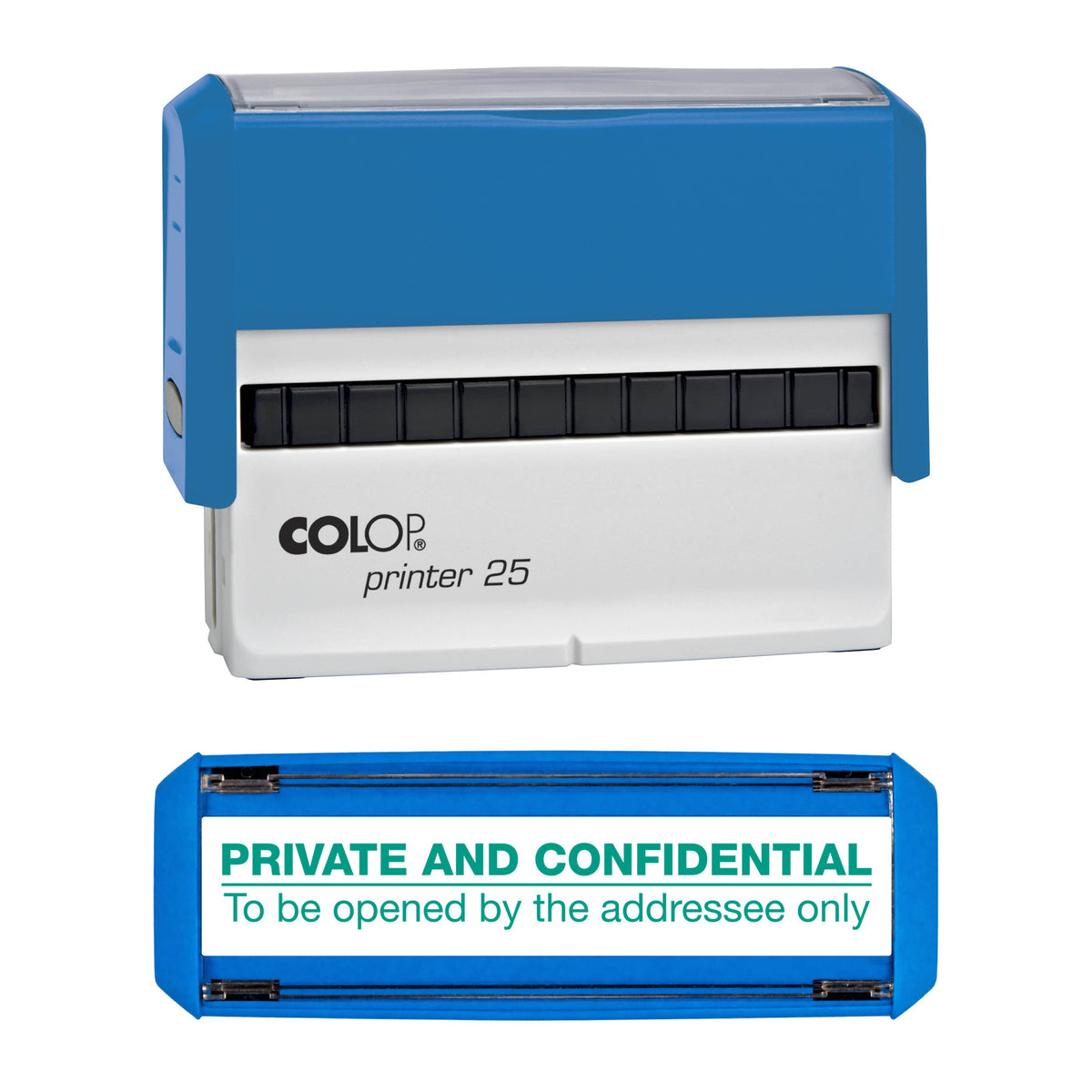Private And Confidential -  Rubber Stamp - COLOP P25 - 75mm x 10mm Impression — green ink