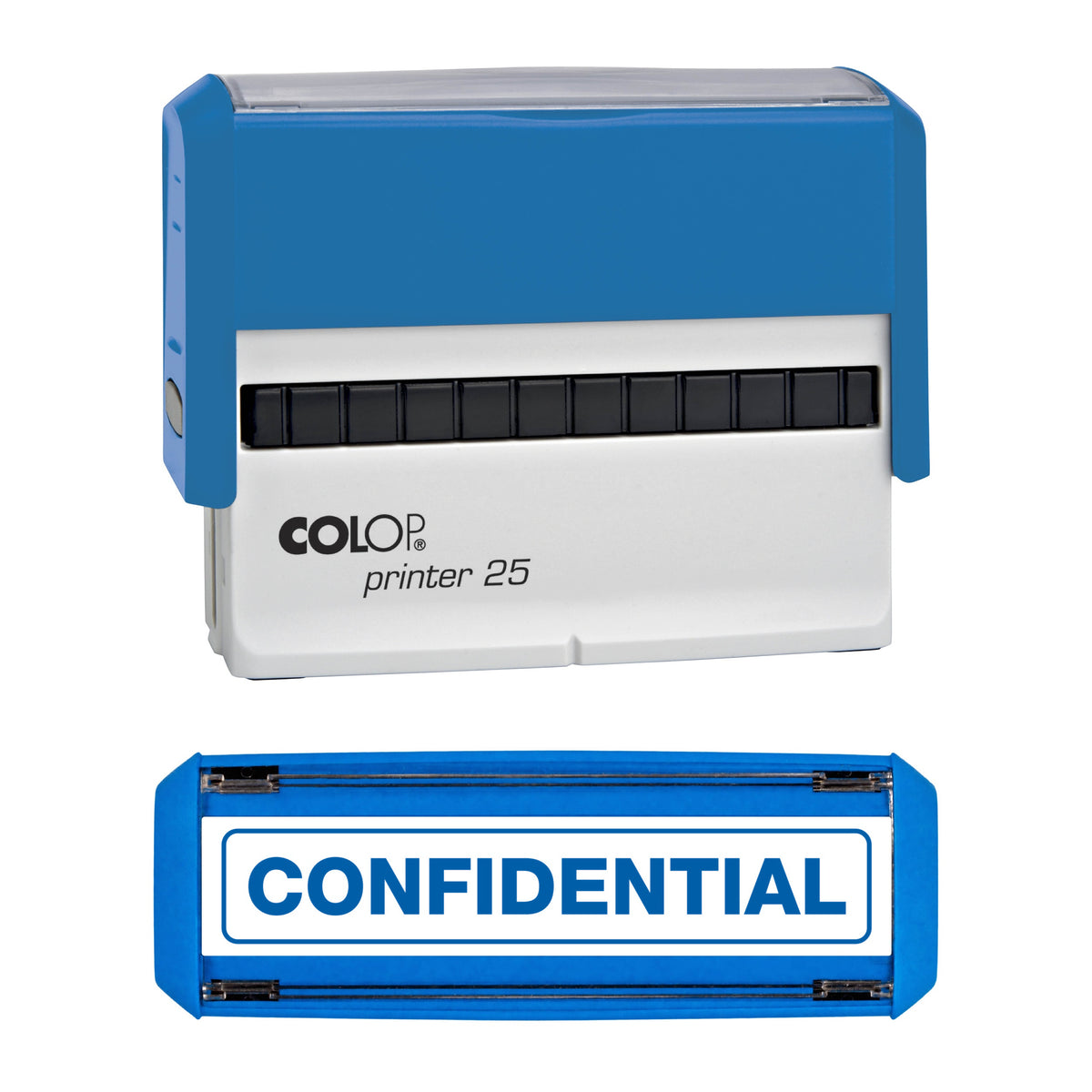 Confidential - Rubber Stamp - COLOP P25 - 75mm x 7mm Impression — blue ink