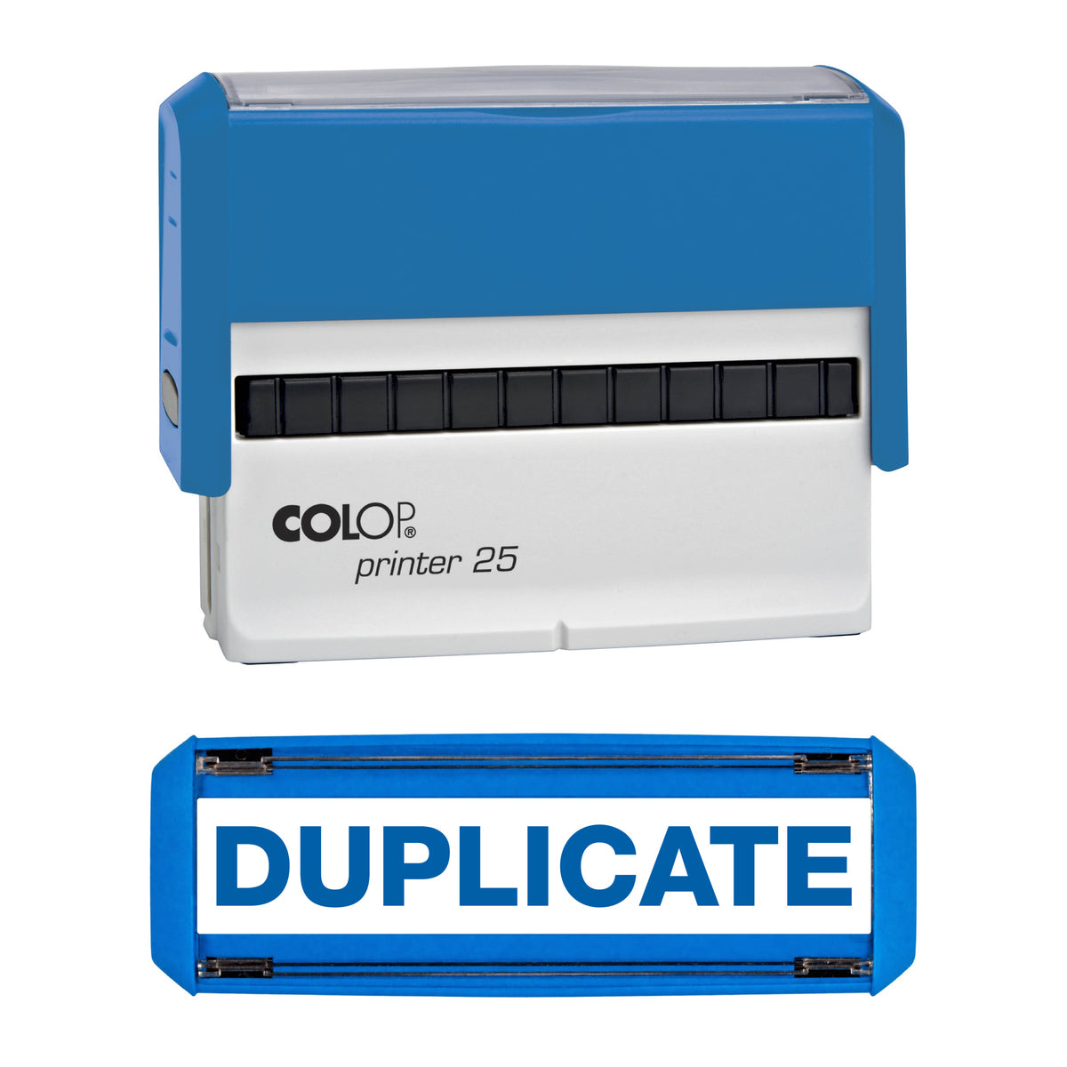Duplicate - Rubber Stamp - COLOP P25 - 75mm x 8mm Impression — blue ink