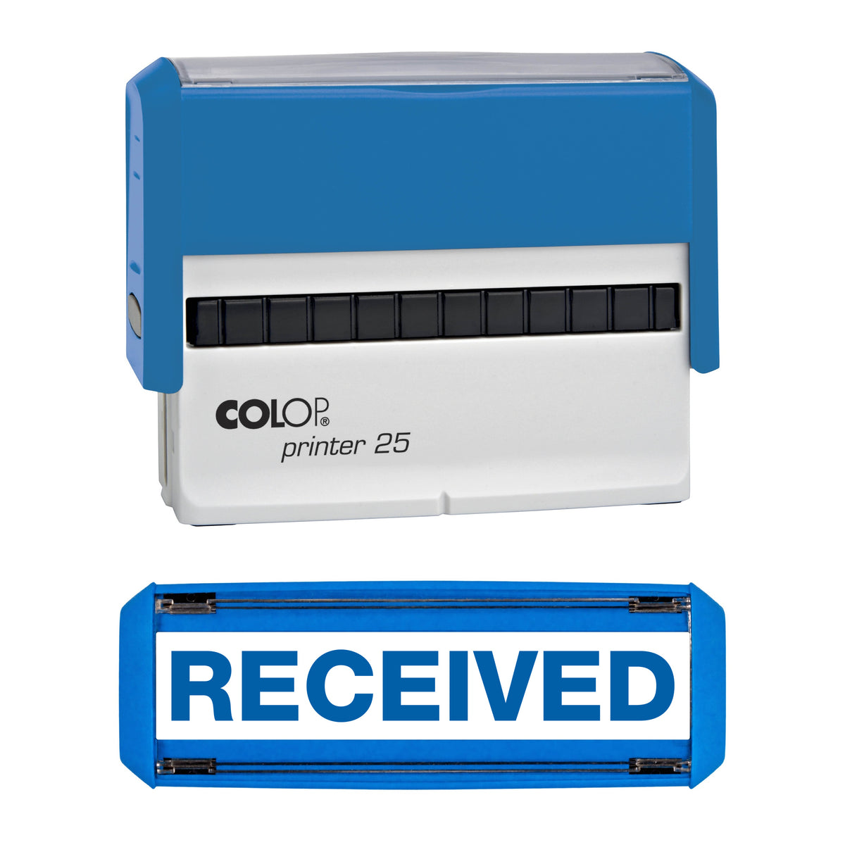Received - Rubber Stamp - COLOP P25 - 75mm x 11mm Impression — blue ink