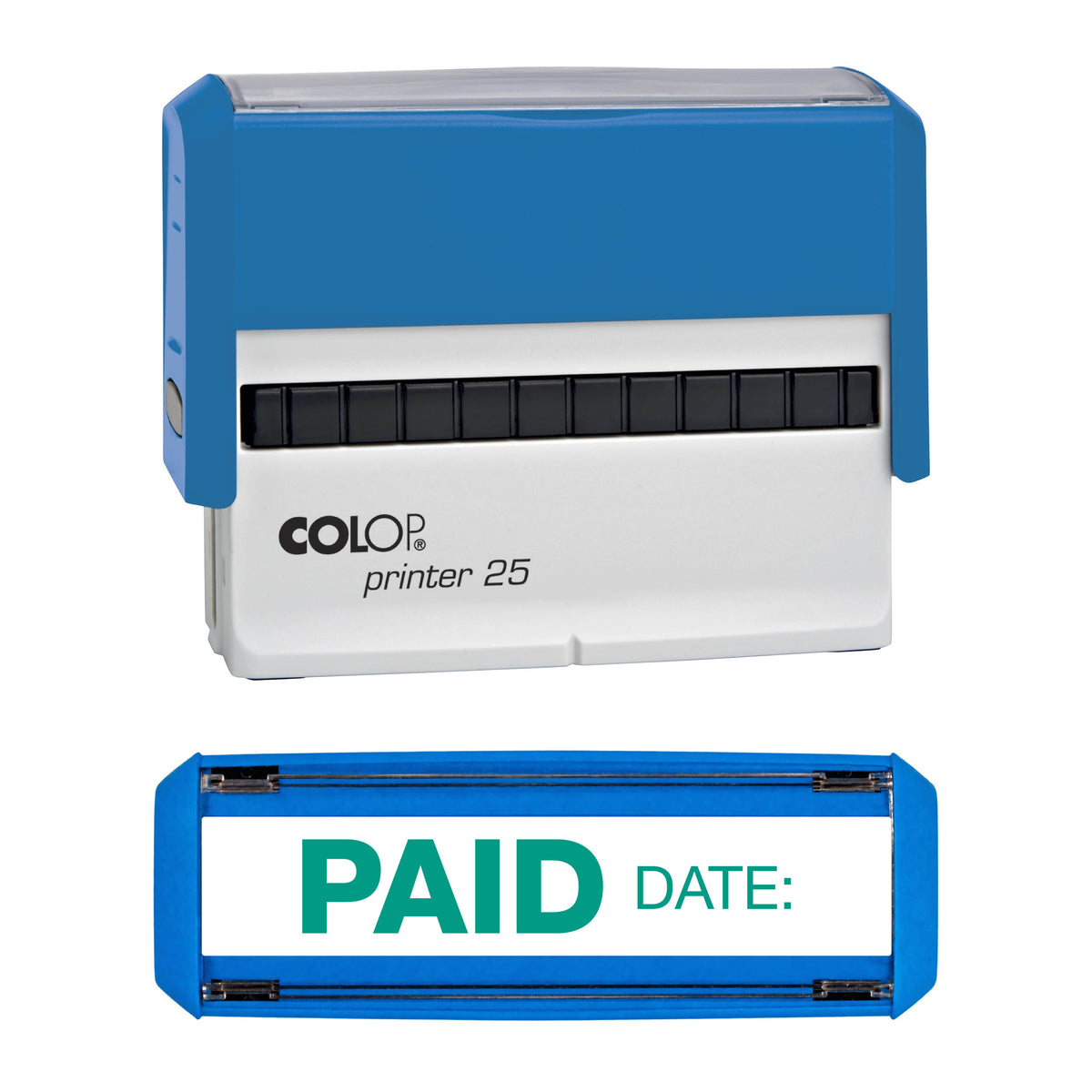 Paid Date: - Rubber Stamp - COLOP P25 - 75mm x 15mm Impression — green ink