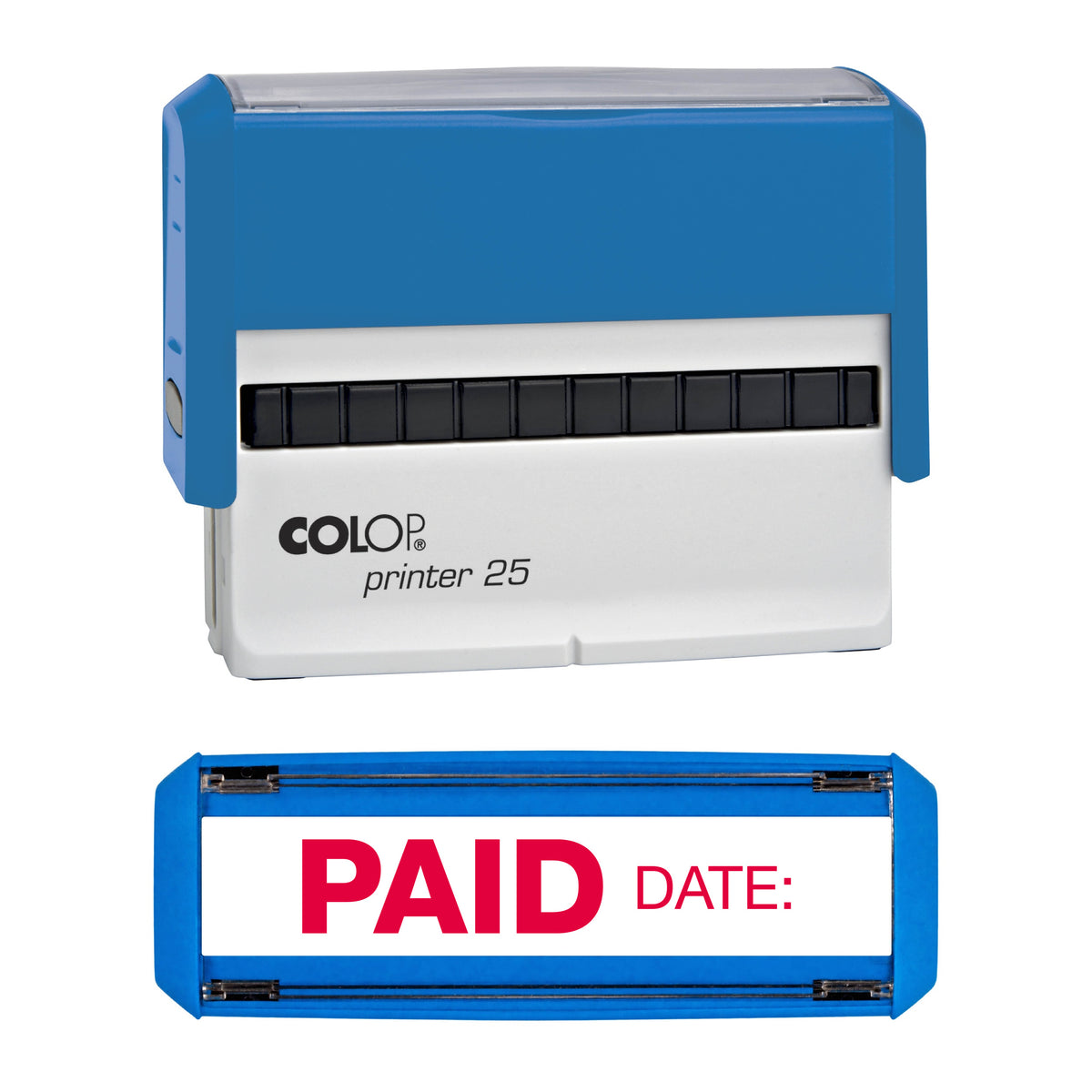 Paid Date: - Rubber Stamp - COLOP P25 - 75mm x 15mm Impression — red ink