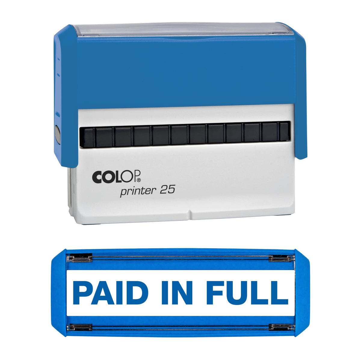 Paid In Full - Rubber Stamp - COLOP P25 - 75mm x 9mm Impression — blue ink
