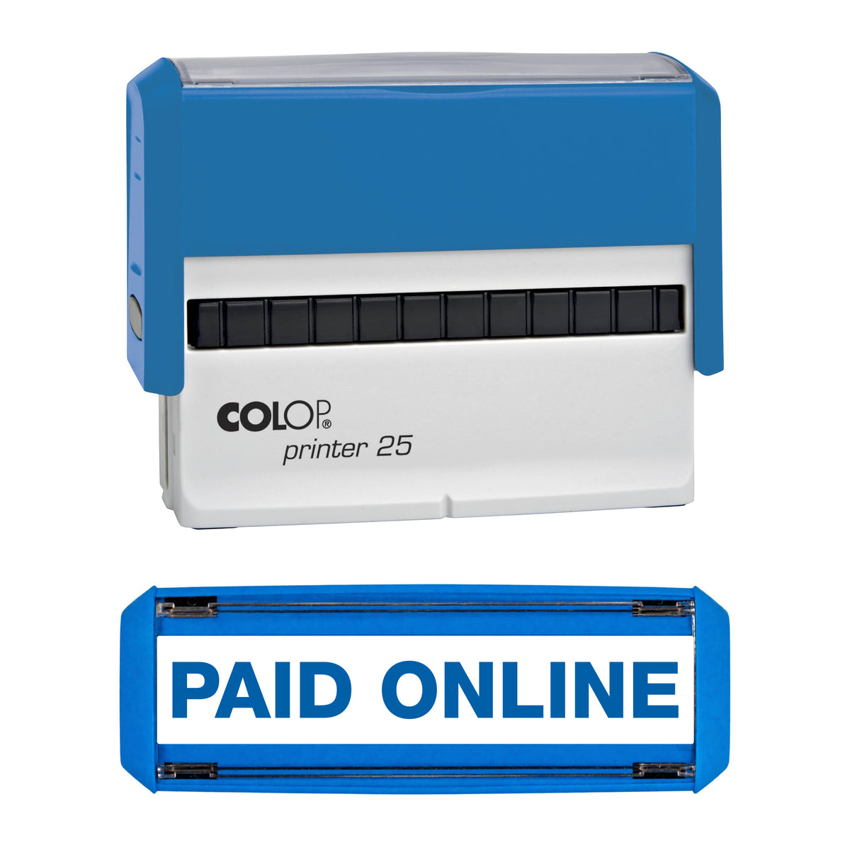 Paid Online - Rubber Stamp - COLOP P25 - 75mm x 9mm Impression — blue ink