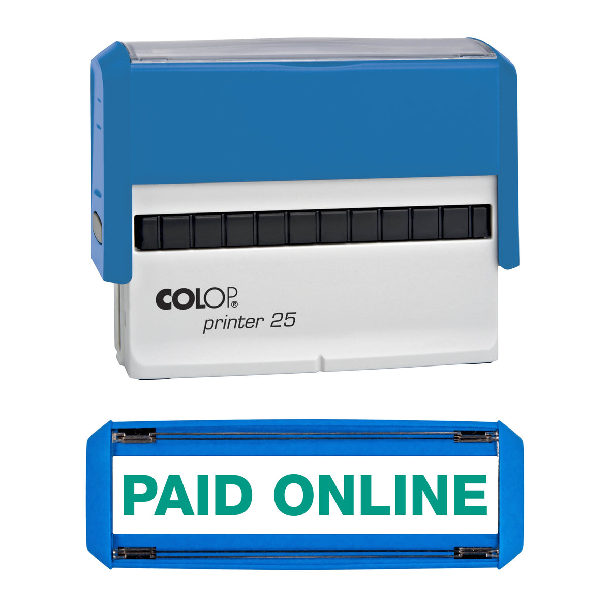 Paid Online - Rubber Stamp - COLOP P25 - 75mm x 9mm Impression — green ink