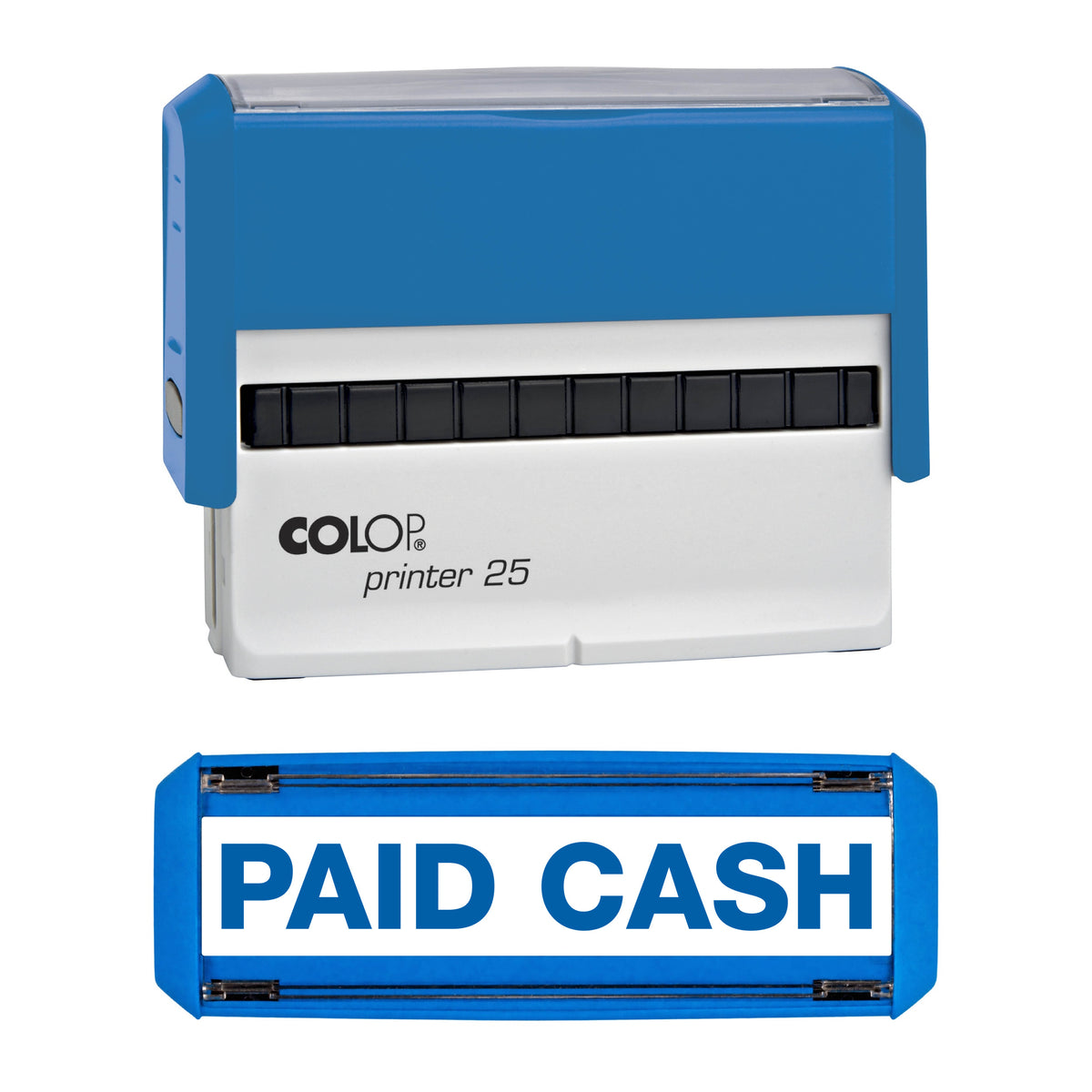 Paid Cash - Rubber Stamp - COLOP P25 - 75mm x 10mm Impression — blue ink