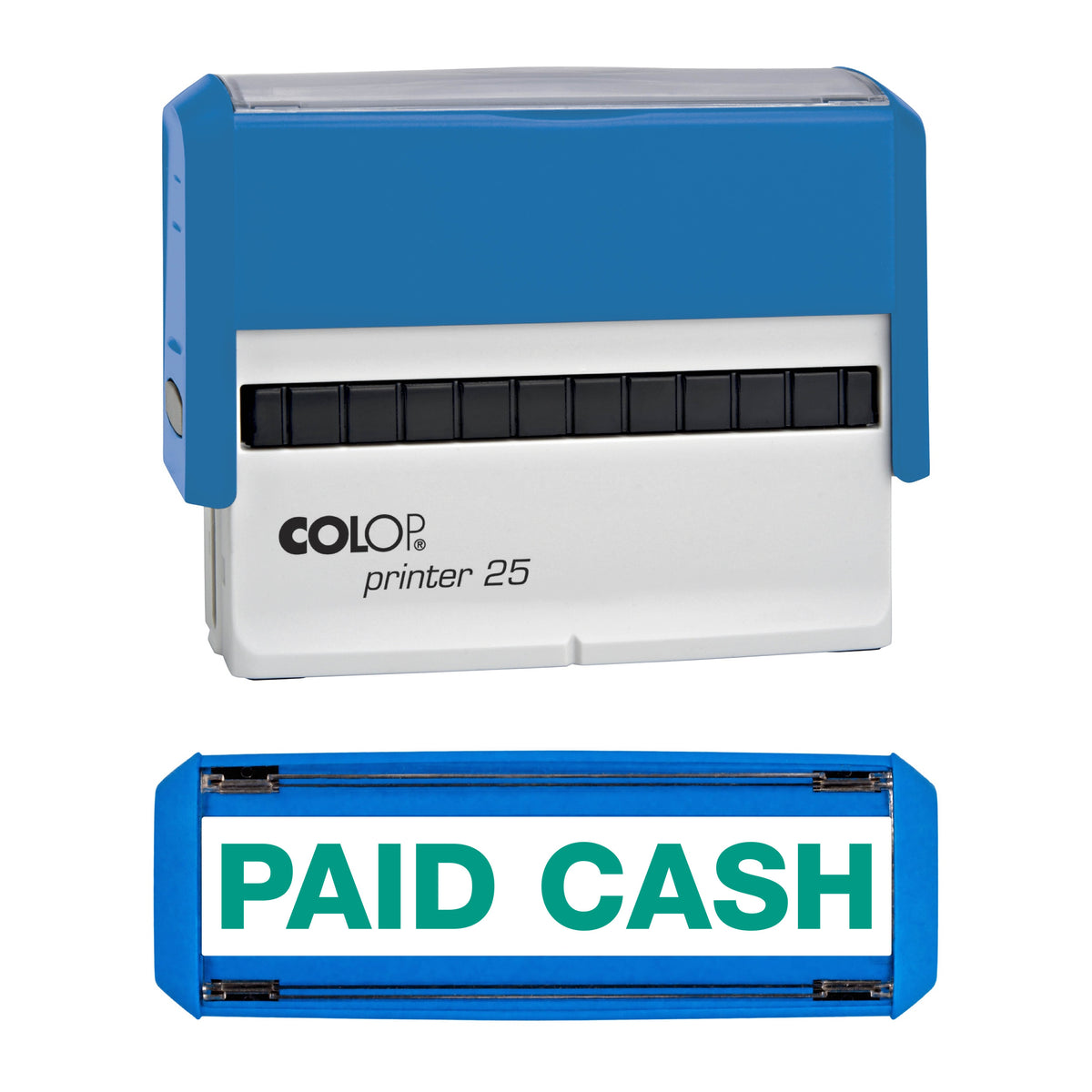 Paid Cash - Rubber Stamp - COLOP P25 - 75mm x 10mm Impression — green ink