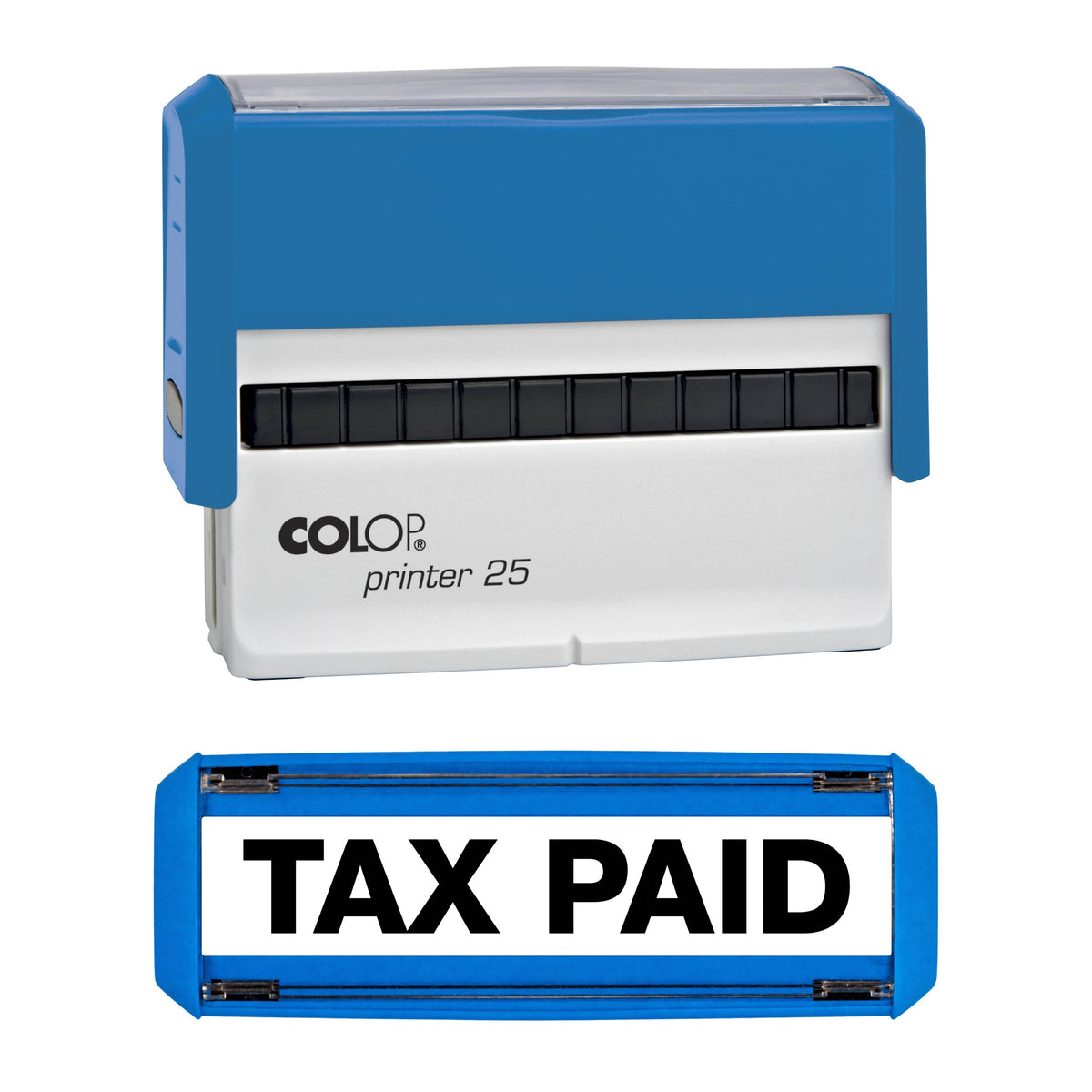 Tax Paid -  Rubber Stamp - COLOP P25 - 75mm x 12mm Impression — black ink