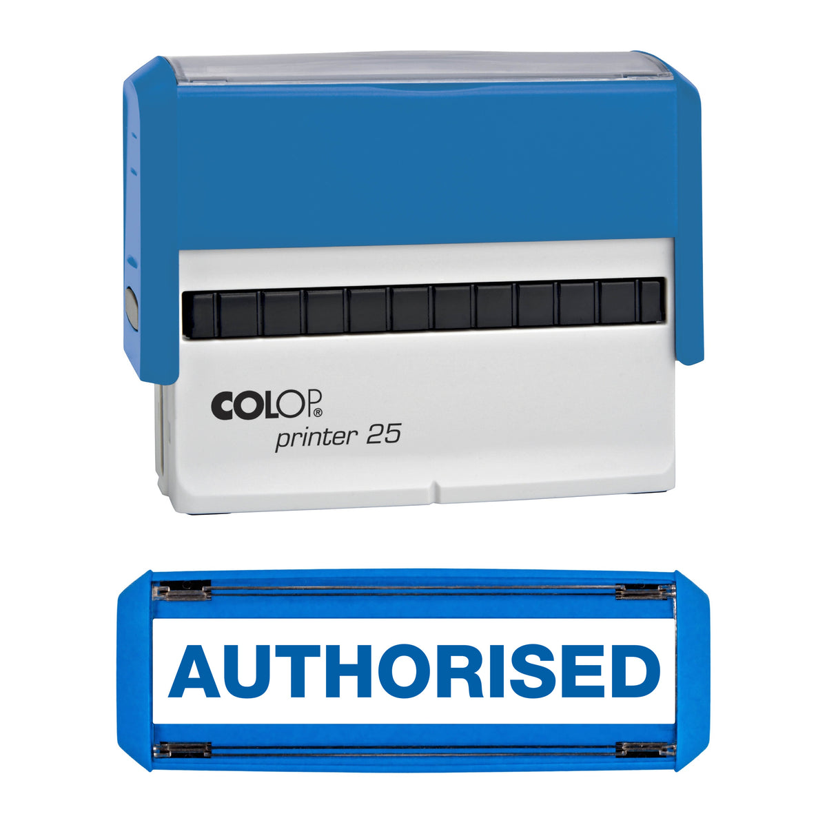 Authorised -  Rubber Stamp - COLOP P25 - 75mm x 8mm Impression — blue ink