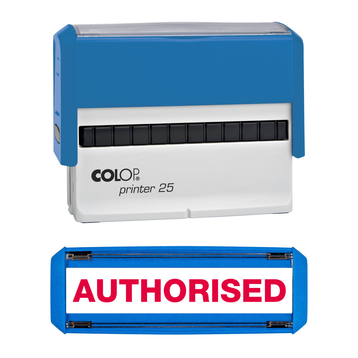 Authorised -  Rubber Stamp - COLOP P25 - 75mm x 8mm Impression — red ink