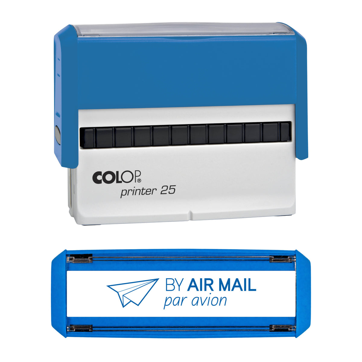 Air Mail - Par Avion -  Rubber Stamp - COLOP P25 - 75mm x 15mm Impression — blue ink