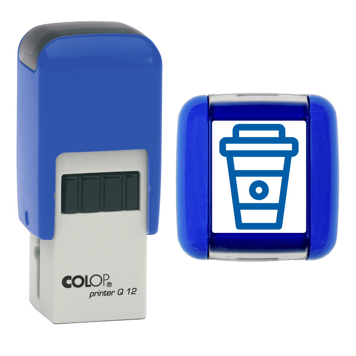 Coffee Cup - Take Out - Loyalty Card Self-Inking Stamp - COLOP Q12 - 12 x 12mm - blue ink