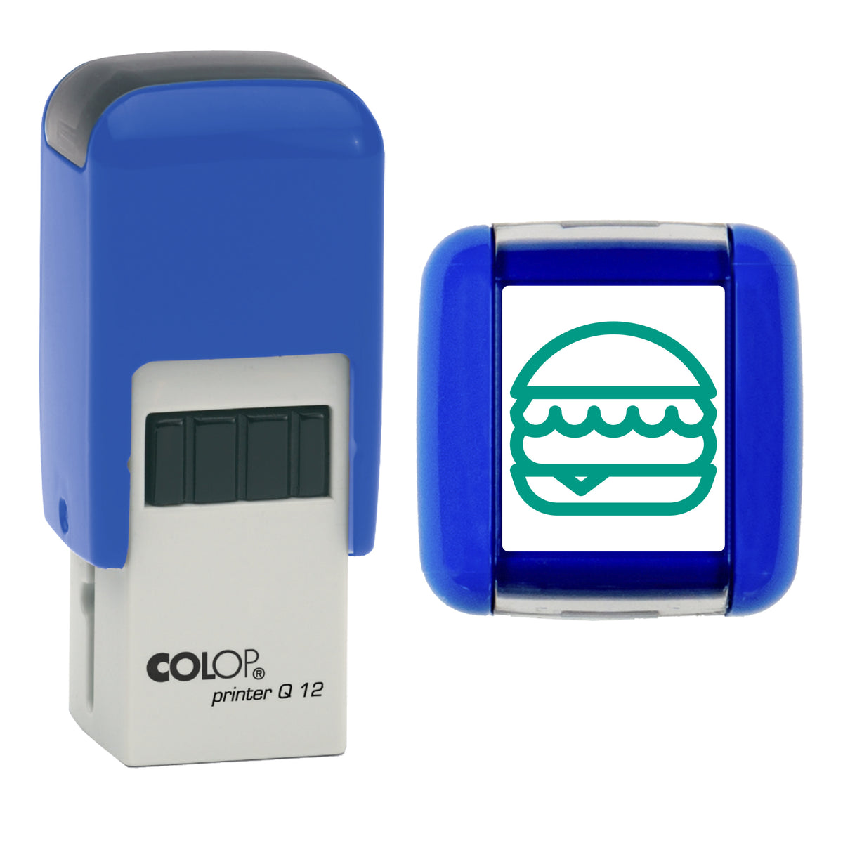 Burger COLOP Q12 green ink impression, 12 x 12mm