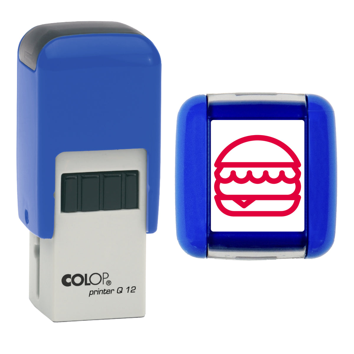 Burger COLOP Q12 red ink impression, 12 x 12mm